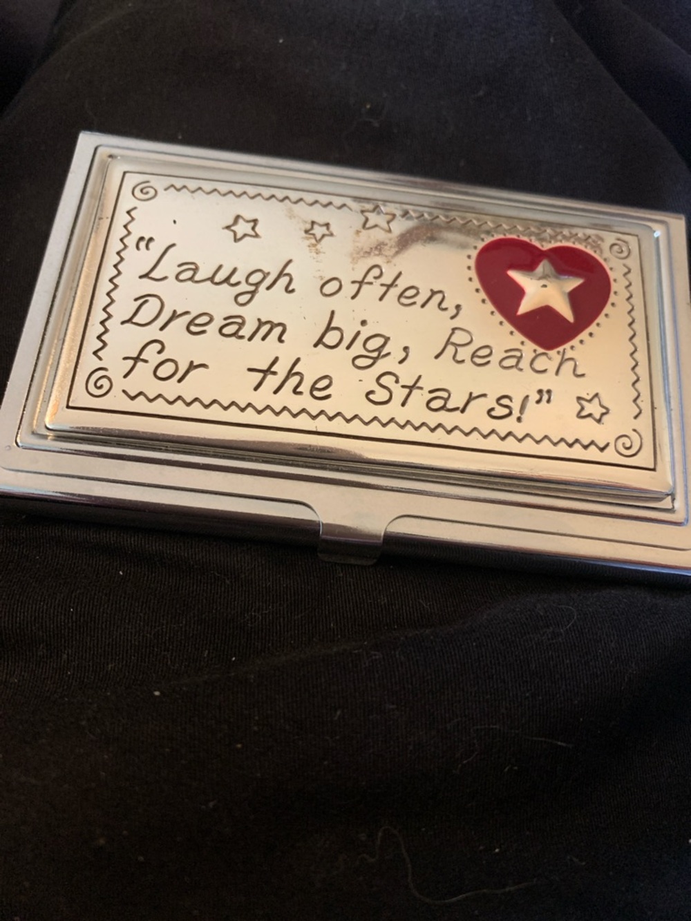 Brighton Silver Inspirational Card Case with Red Heart Accent